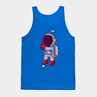 Cute Astronaut Playing Golf Cartoon Tank Top